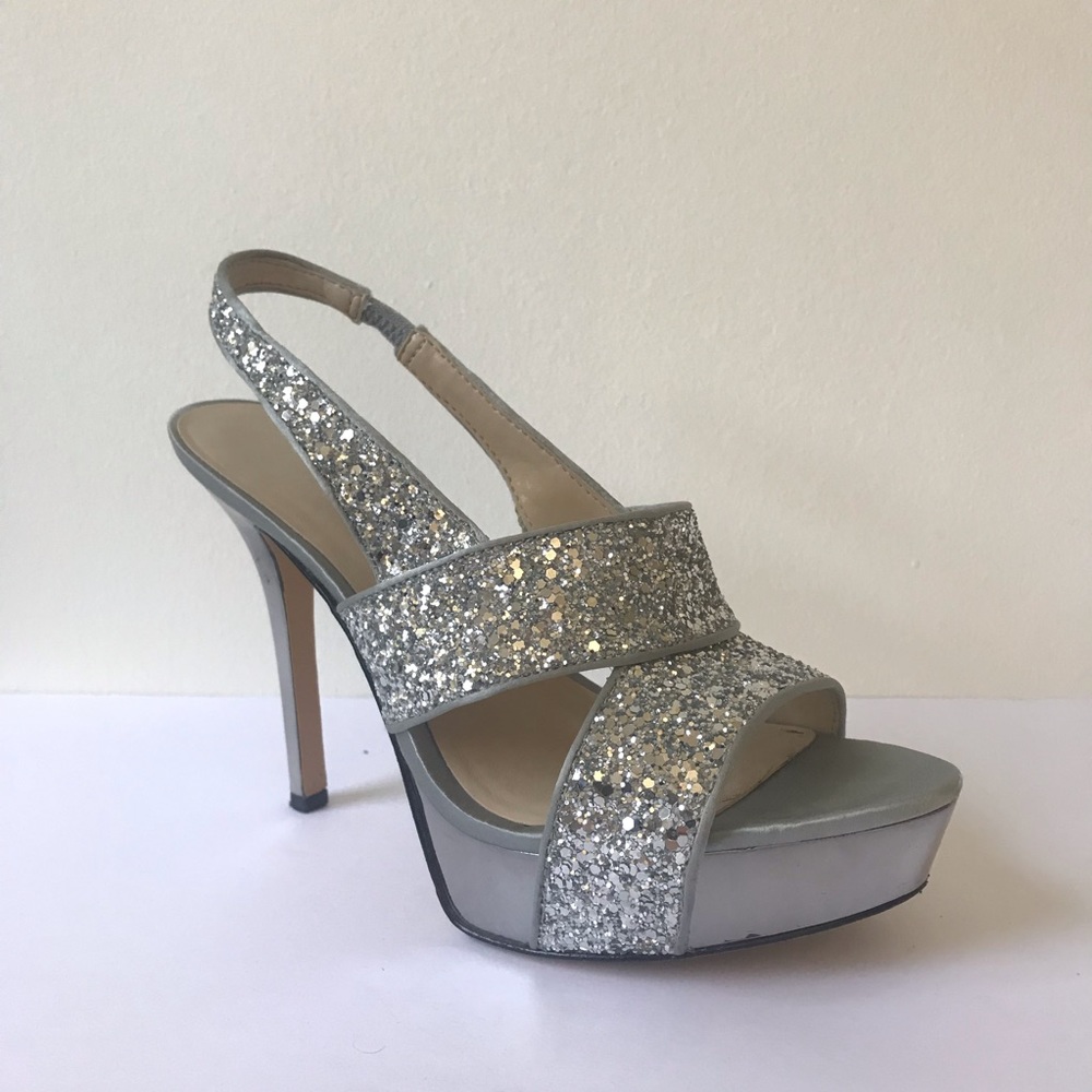 Nine West Silver Sparkly Platform Heels